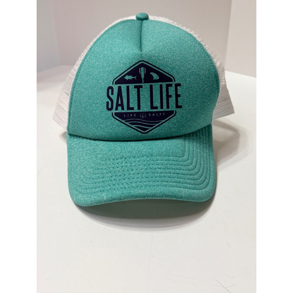 Salt Life Live Salty Teal White Mesh Trucker Hat Snapback Baseball Cap Logo